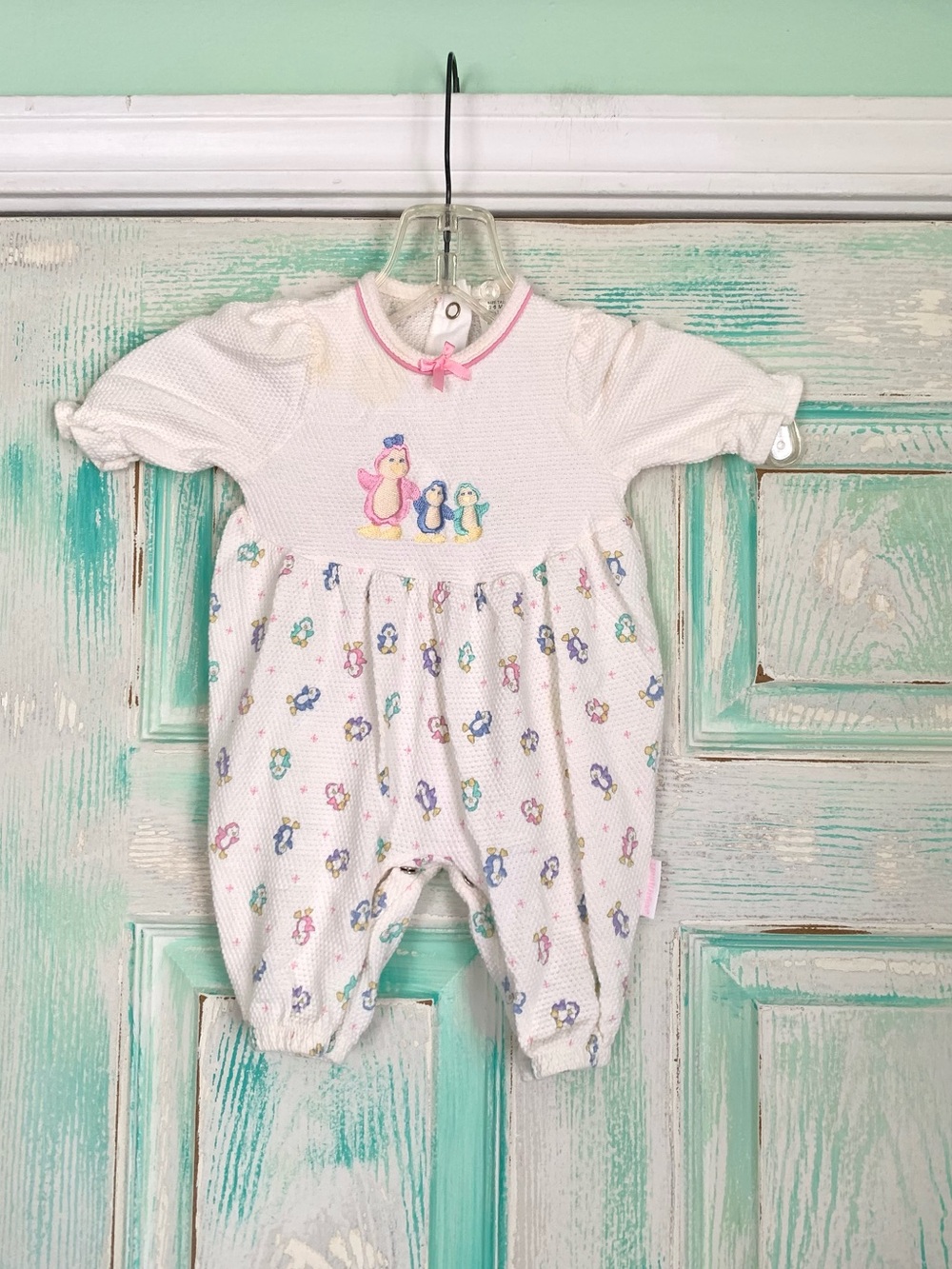 Vintage Healthtex White Penguin Baby Infant One Piece Romper Outfit 3-6M